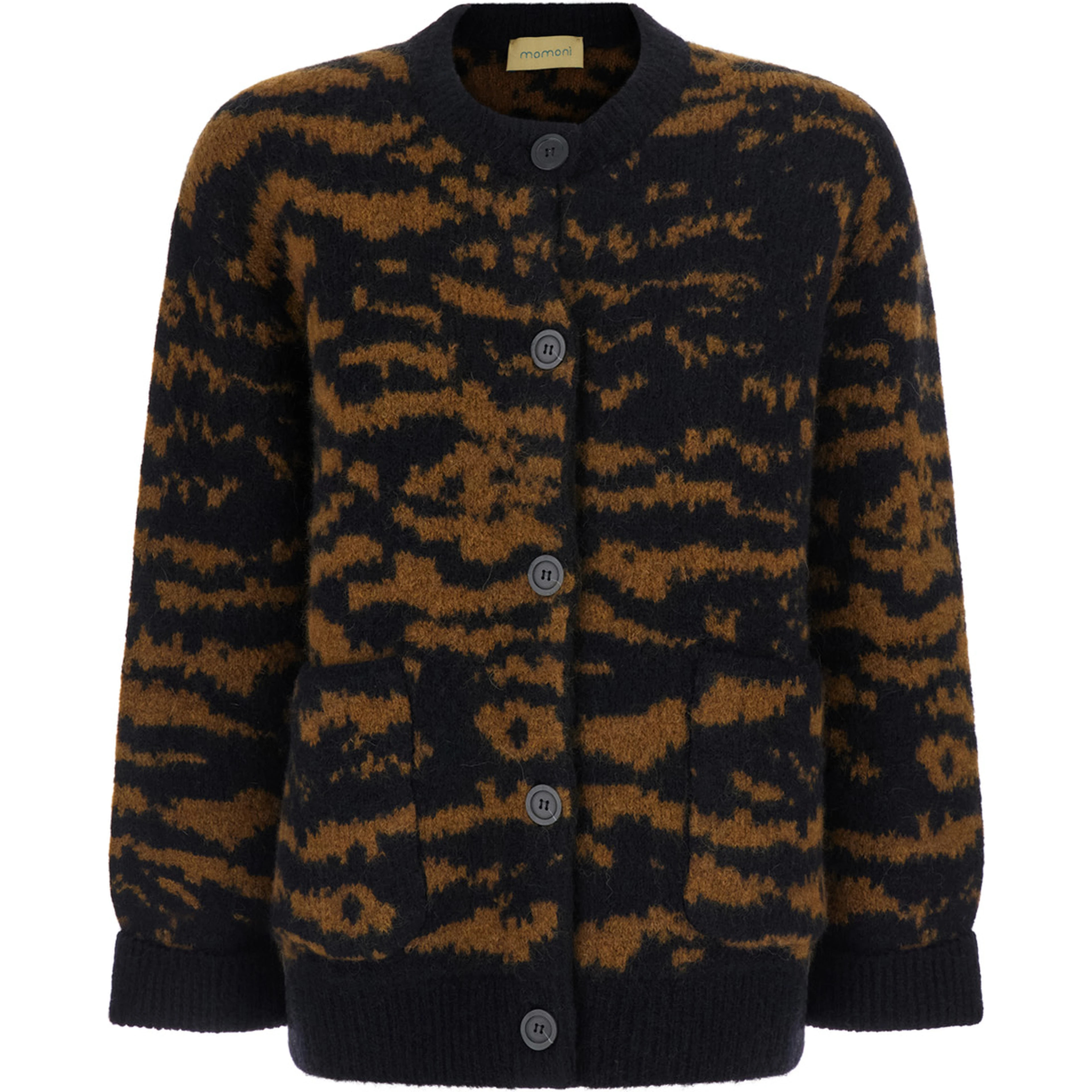 TINNA KNITWEAR CARDIGAN with V-neck, long sleeves, in Alpaca, Polyamide and Wool, in Brown, women