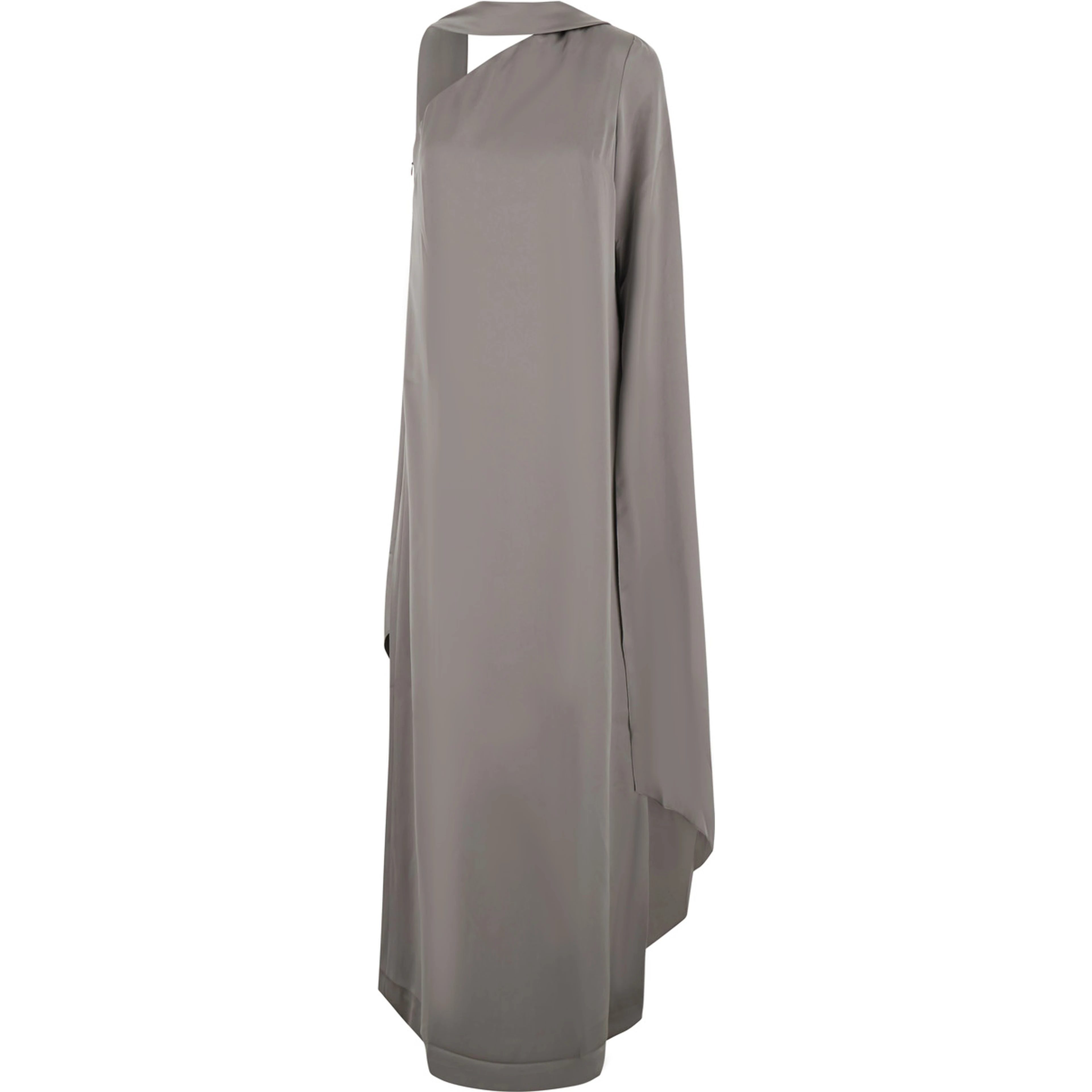 Womens grey maxi dress with long fabric silhouette
