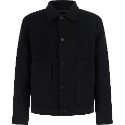 DOUBLE WOOL JACKET with high collar and pockets, in wool, black, man
