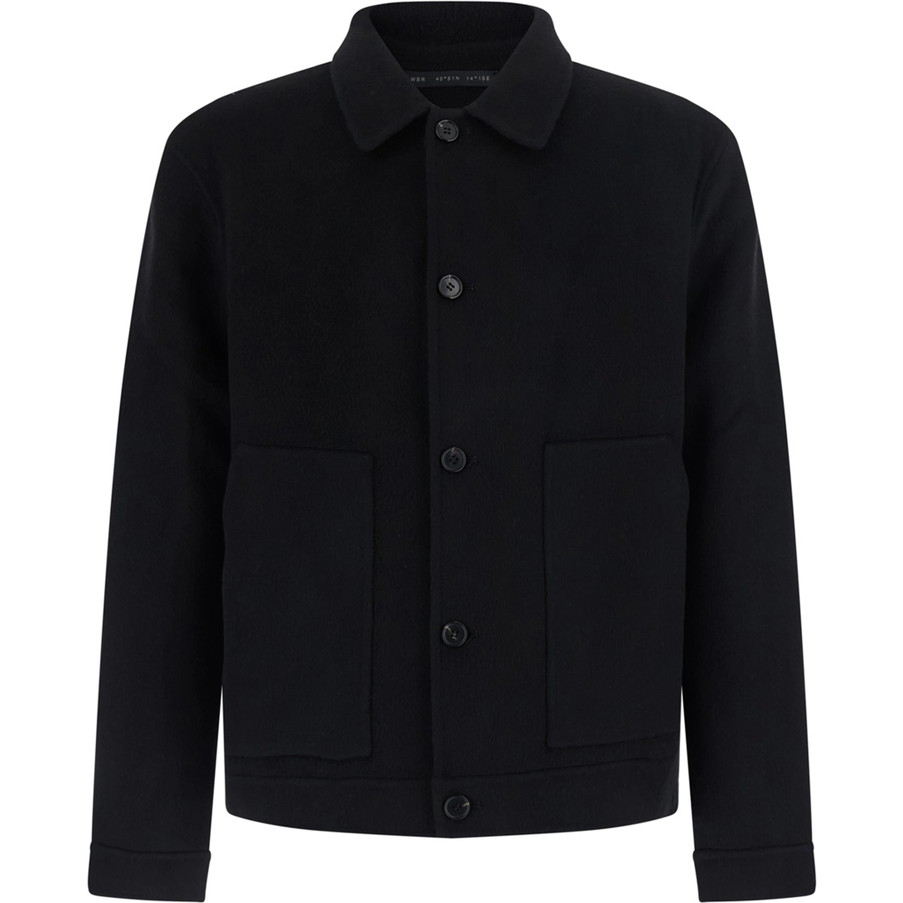 DOUBLE WOOL JACKET with high collar and pockets, in wool, black, man