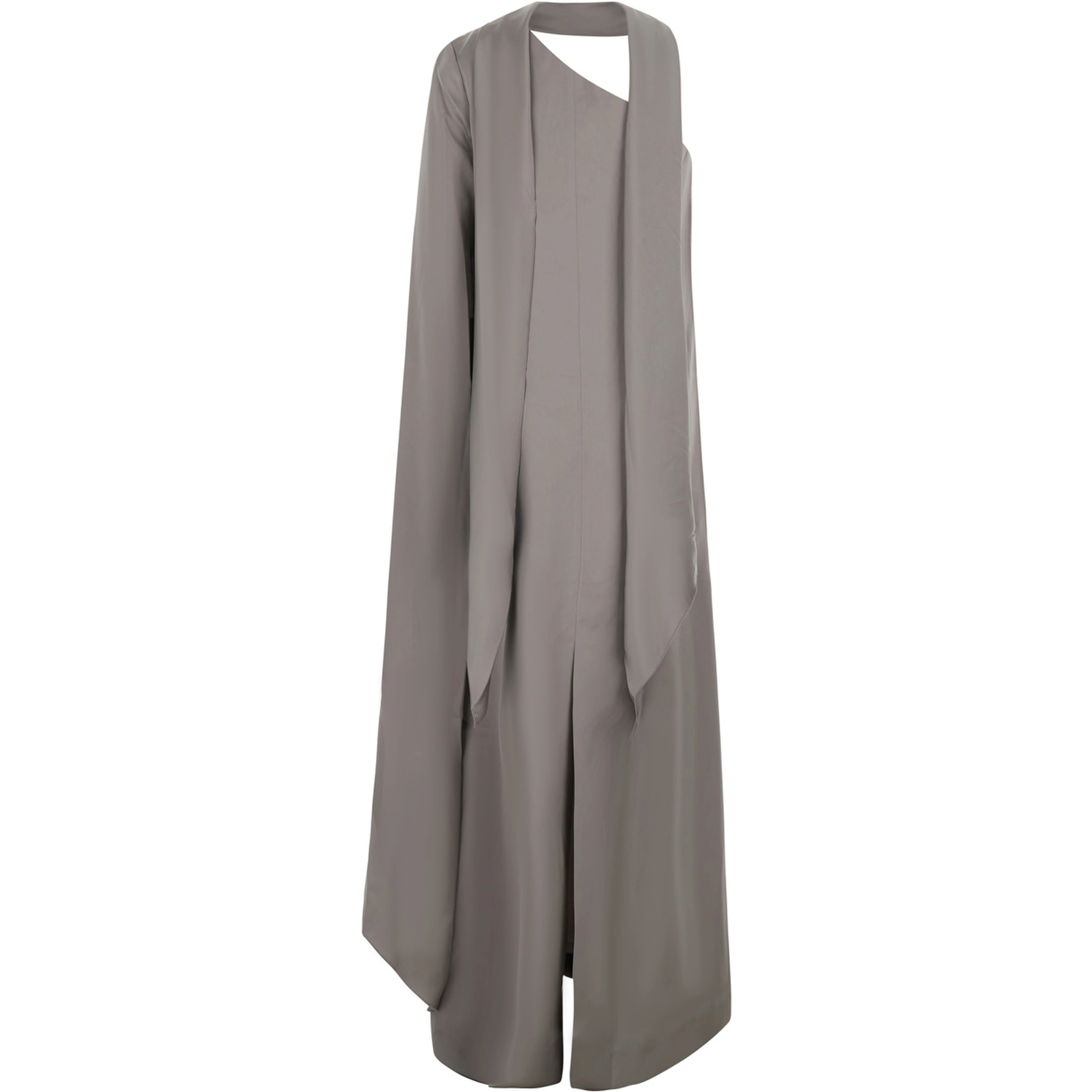 Womens grey maxi dress with long fabric silhouette
