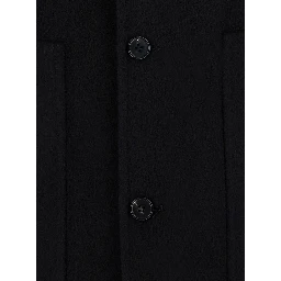 DOUBLE WOOL JACKET with high collar and pockets, in wool, black, man