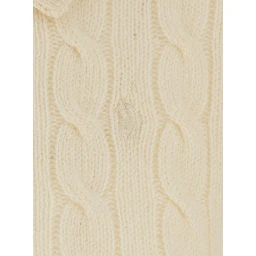White Sweater with classic collar and cable knit in wool and cashmere for women