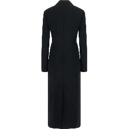 Coat with lapel collar, featuring long sleeves and front button closure. Made of wool, black, womens.
