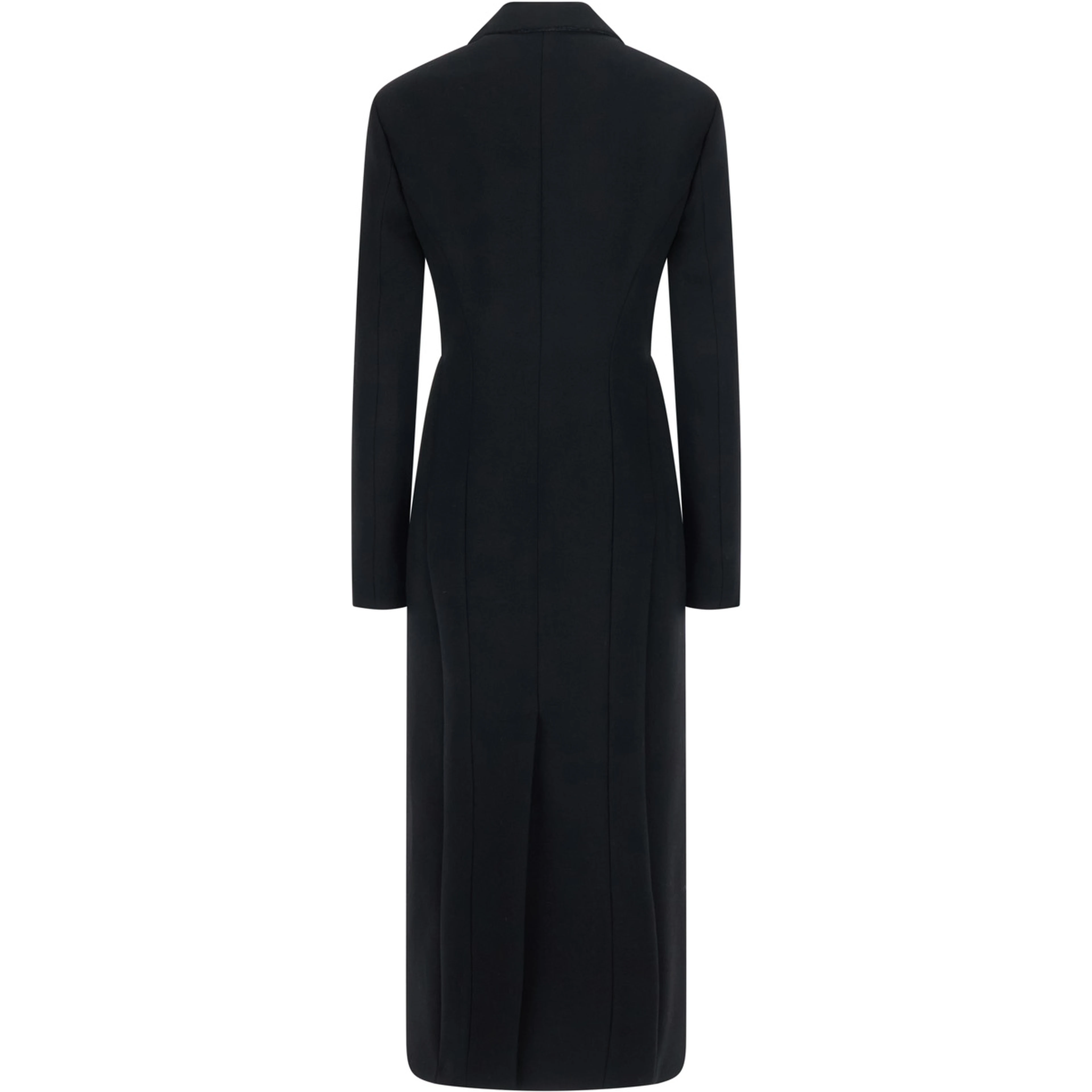 Coat with lapel collar, featuring long sleeves and front button closure. Made of wool, black, womens.