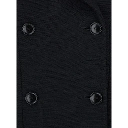 Coat with lapel collar, featuring long sleeves and front button closure. Made of wool, black, womens.