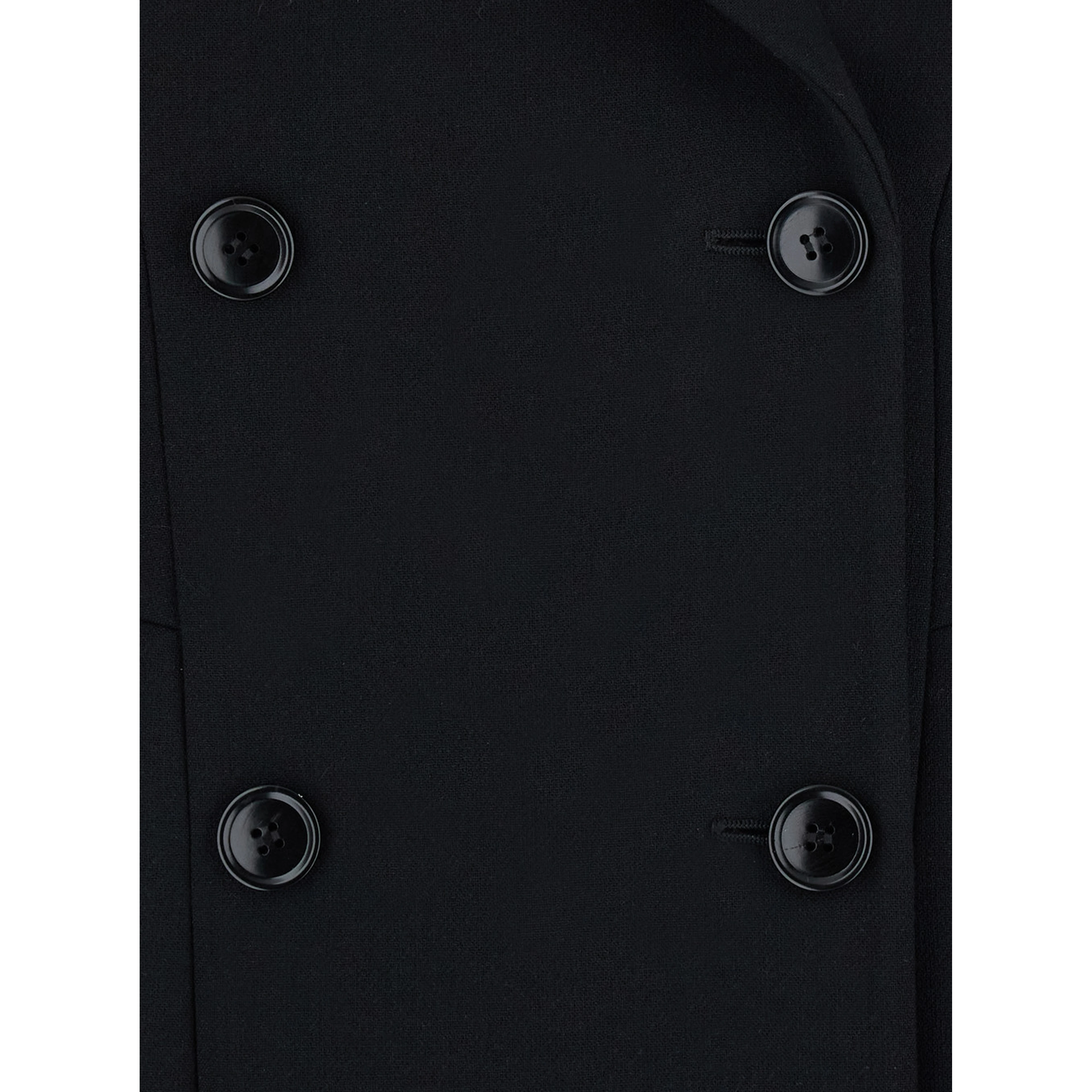 Coat with lapel collar, featuring long sleeves and front button closure. Made of wool, black, womens.