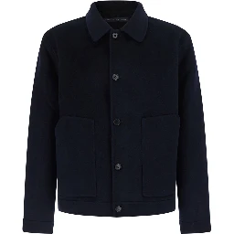 DOUBLE WOOL JACKET with shirt collar and zip closure Blue Men