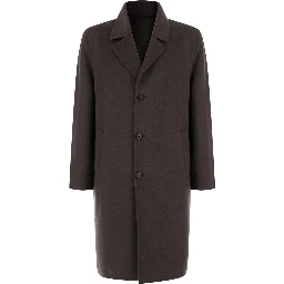 Coat with classic collar and button closure in grey wool for men