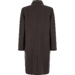 Coat with classic collar and button closure in grey wool for men