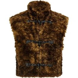 Brown Marabou Sleeveless Jacket