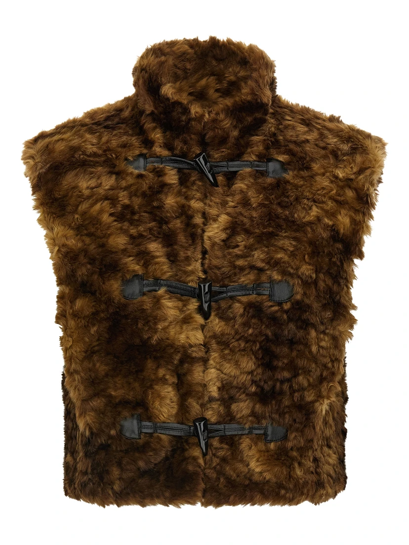 Brown Marabou Sleeveless Jacket