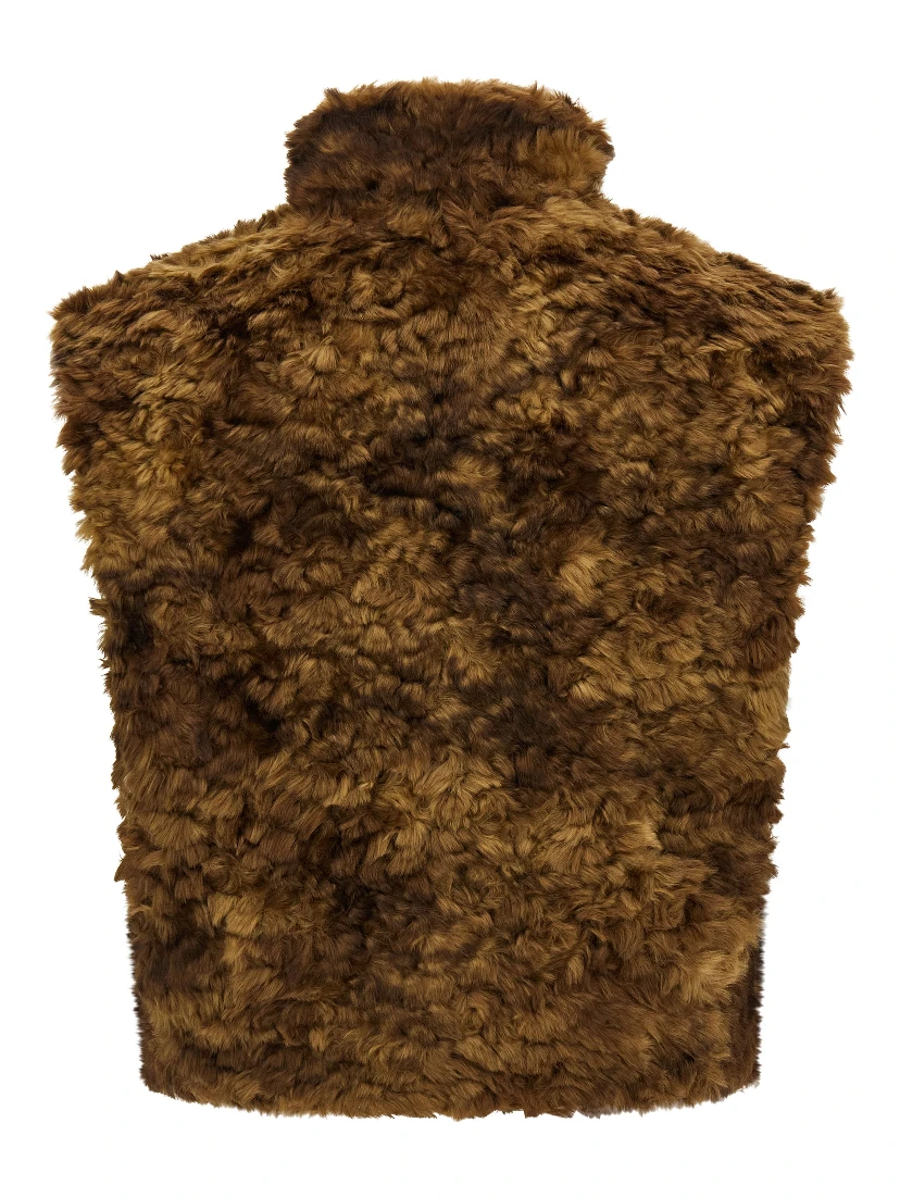 Brown Marabou Sleeveless Jacket