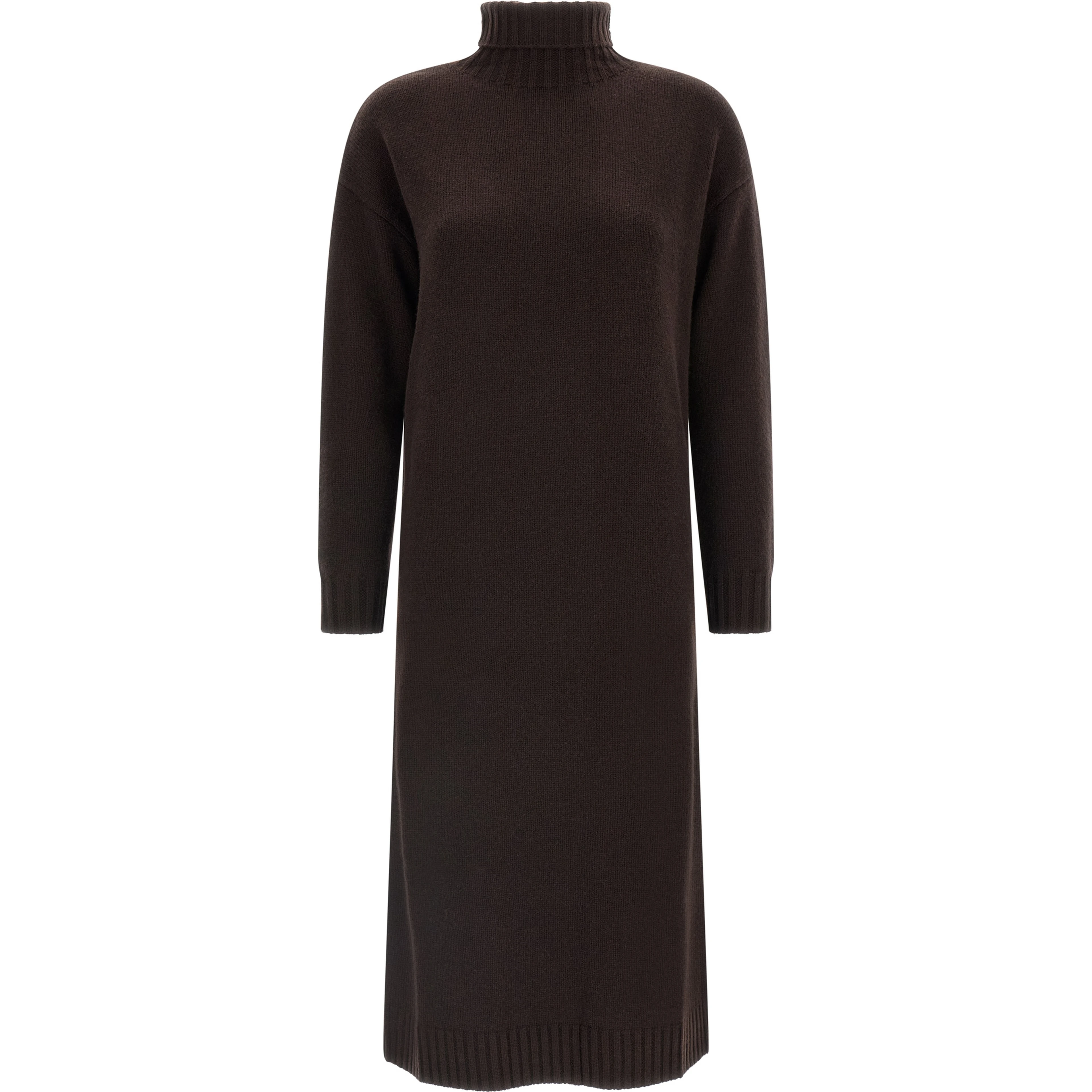 Brown Wool Midi Dress