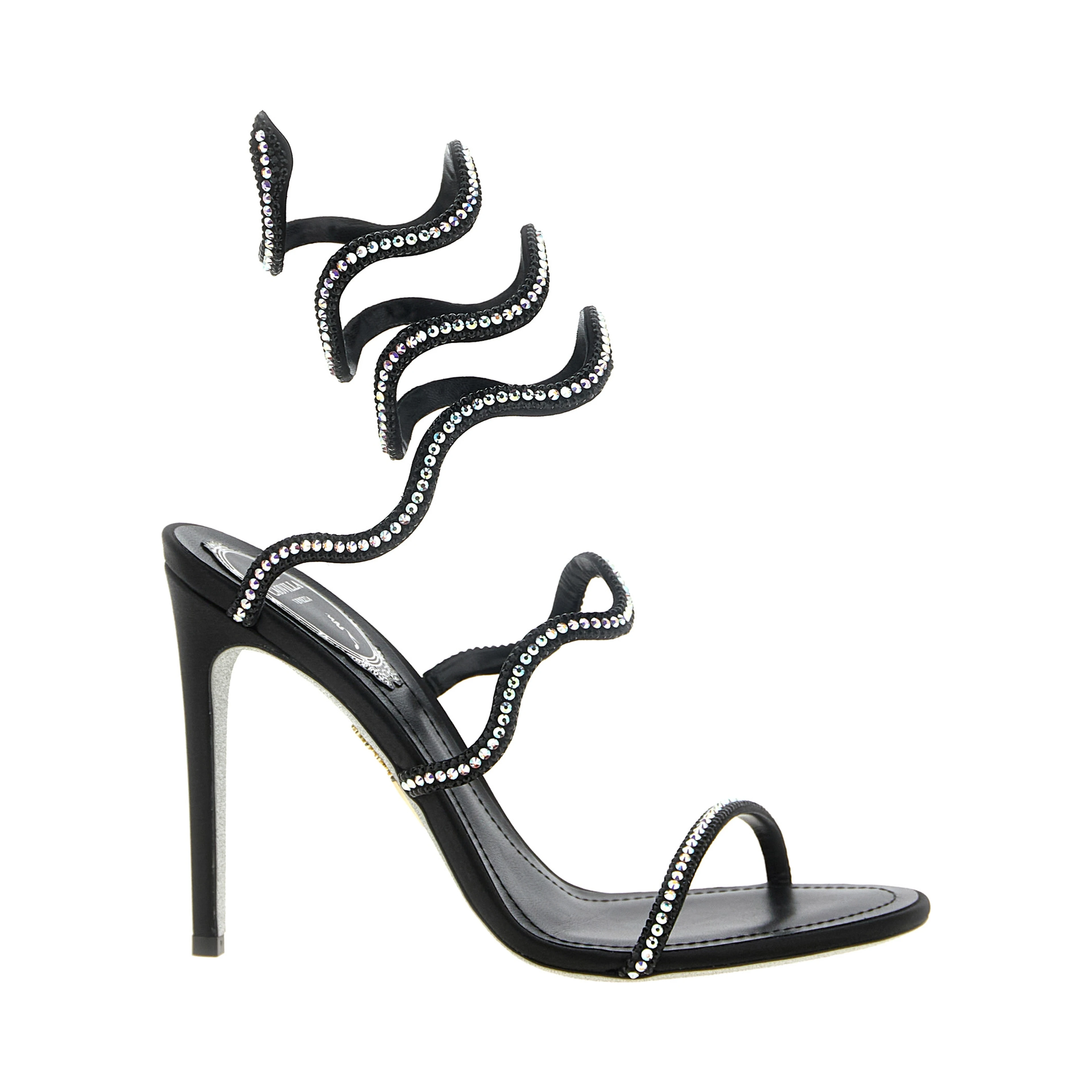 Black Satin Stiletto Heel Sandals