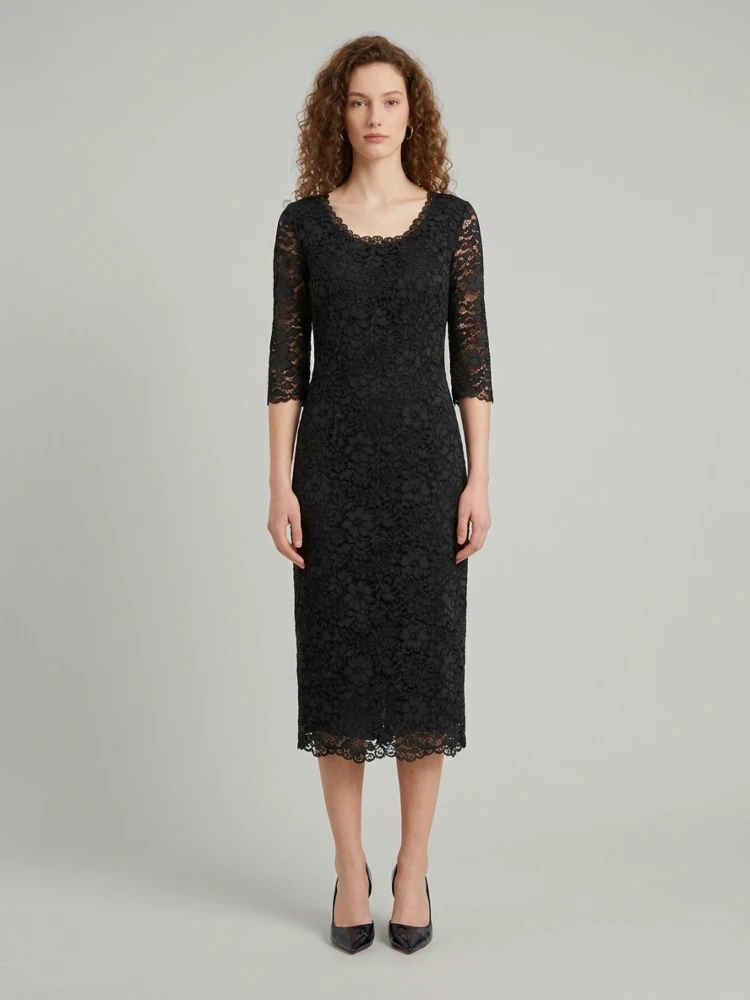 Black lace midi sheath dress
