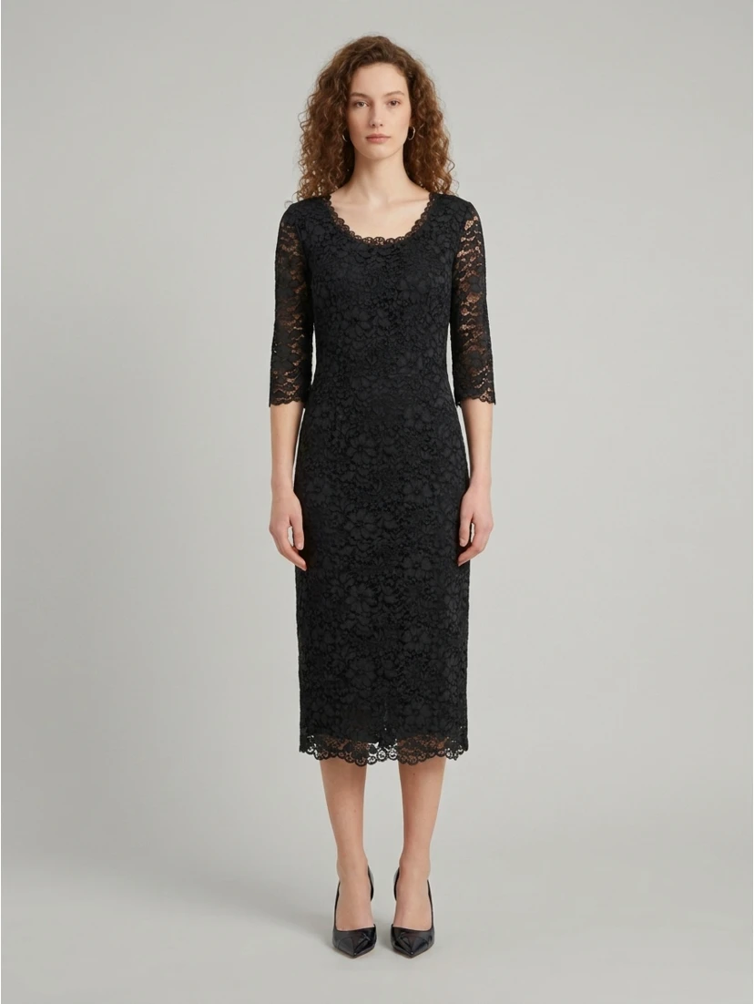 Black lace midi sheath dress