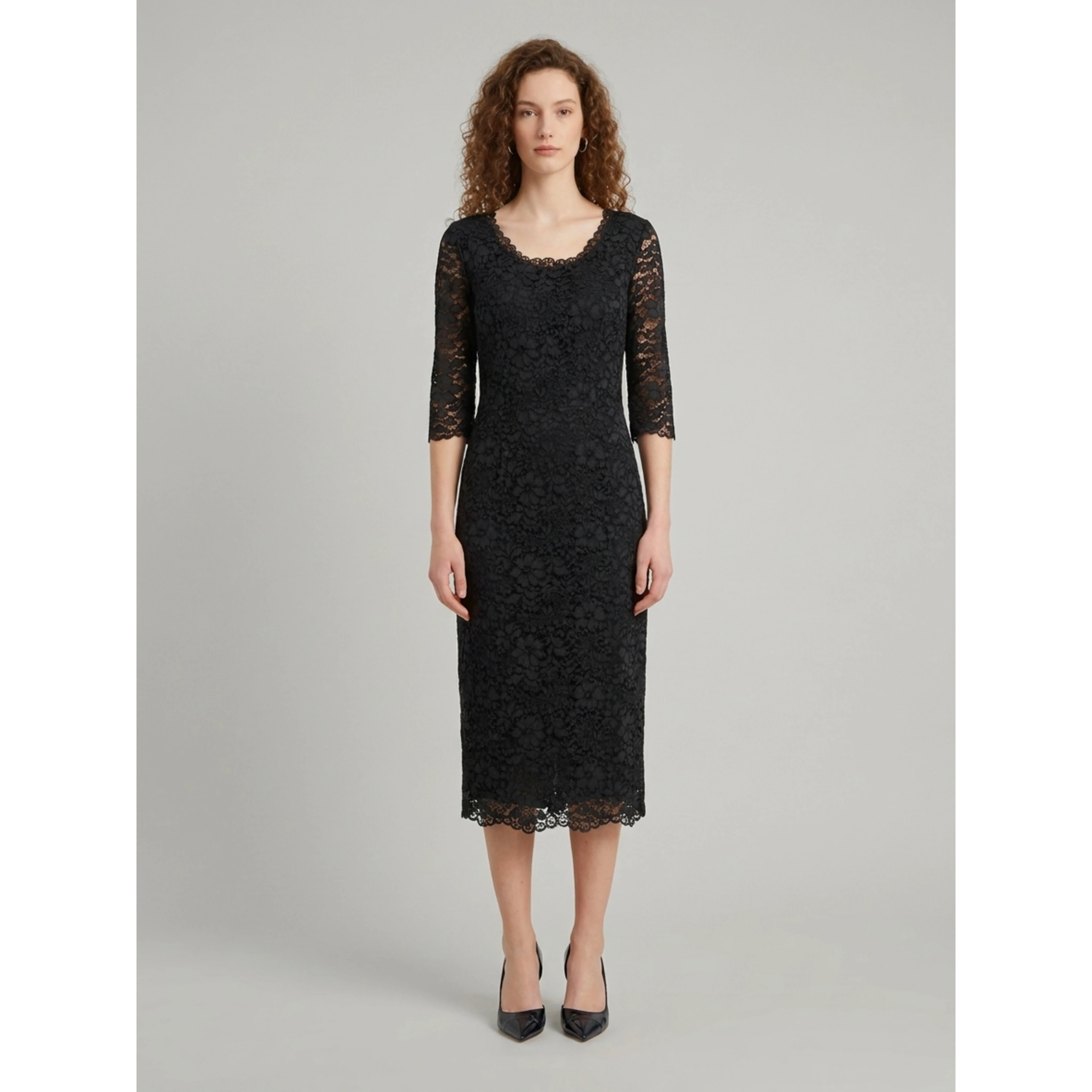 Black lace midi sheath dress