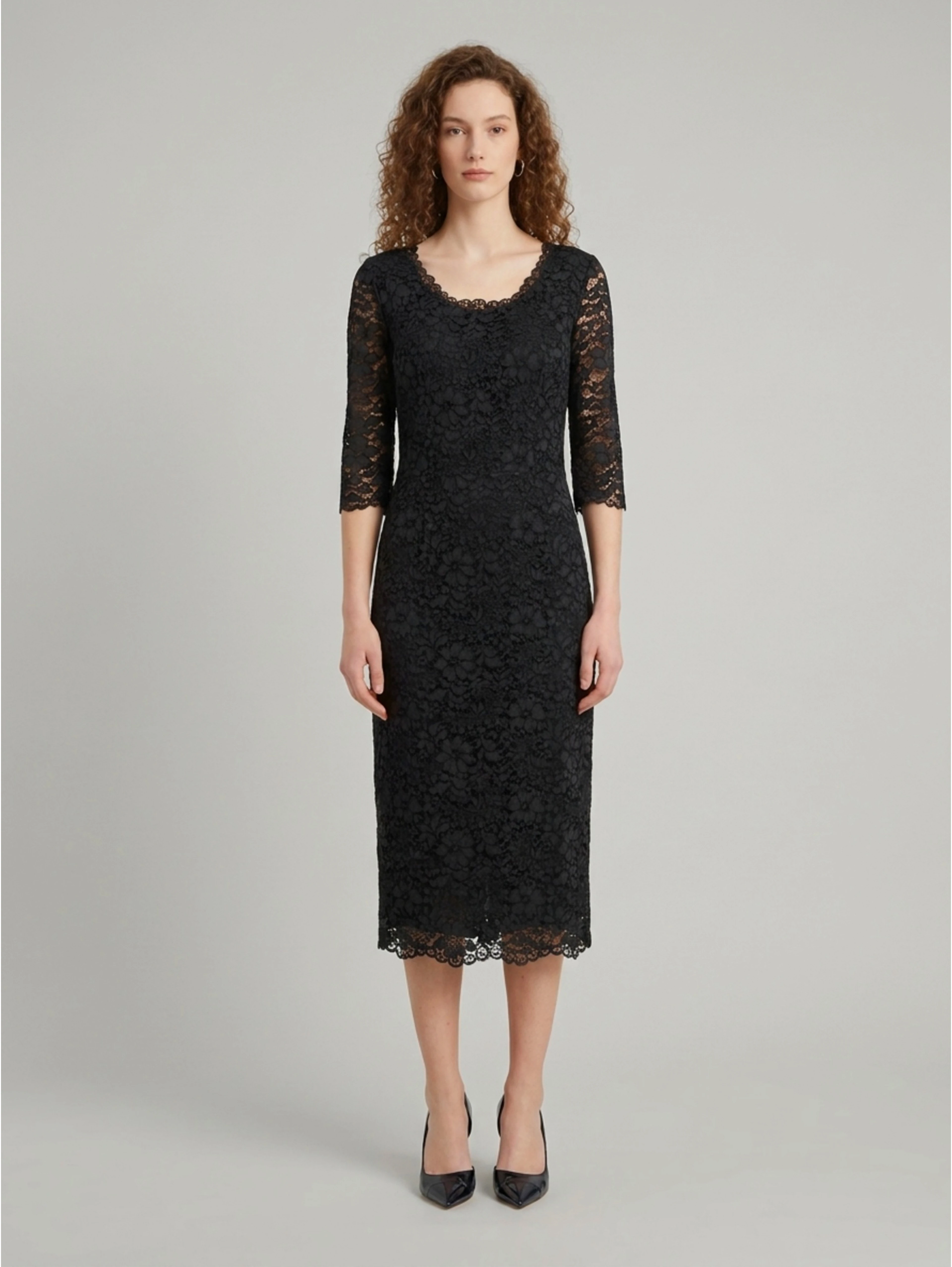 Black lace midi sheath dress