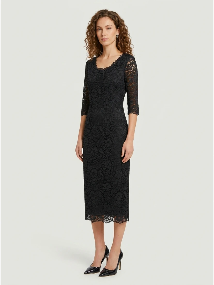 Black lace midi sheath dress