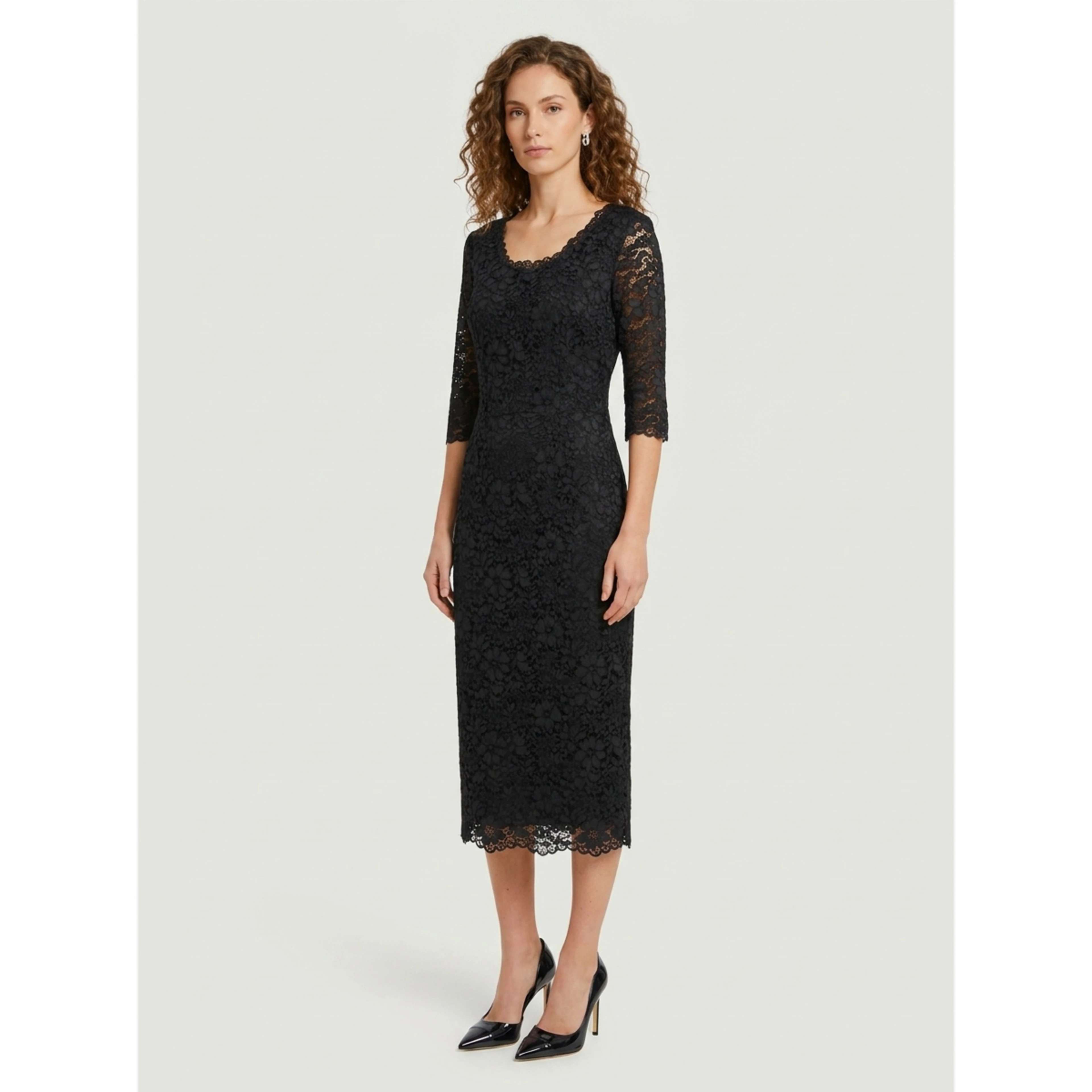 Black lace midi sheath dress