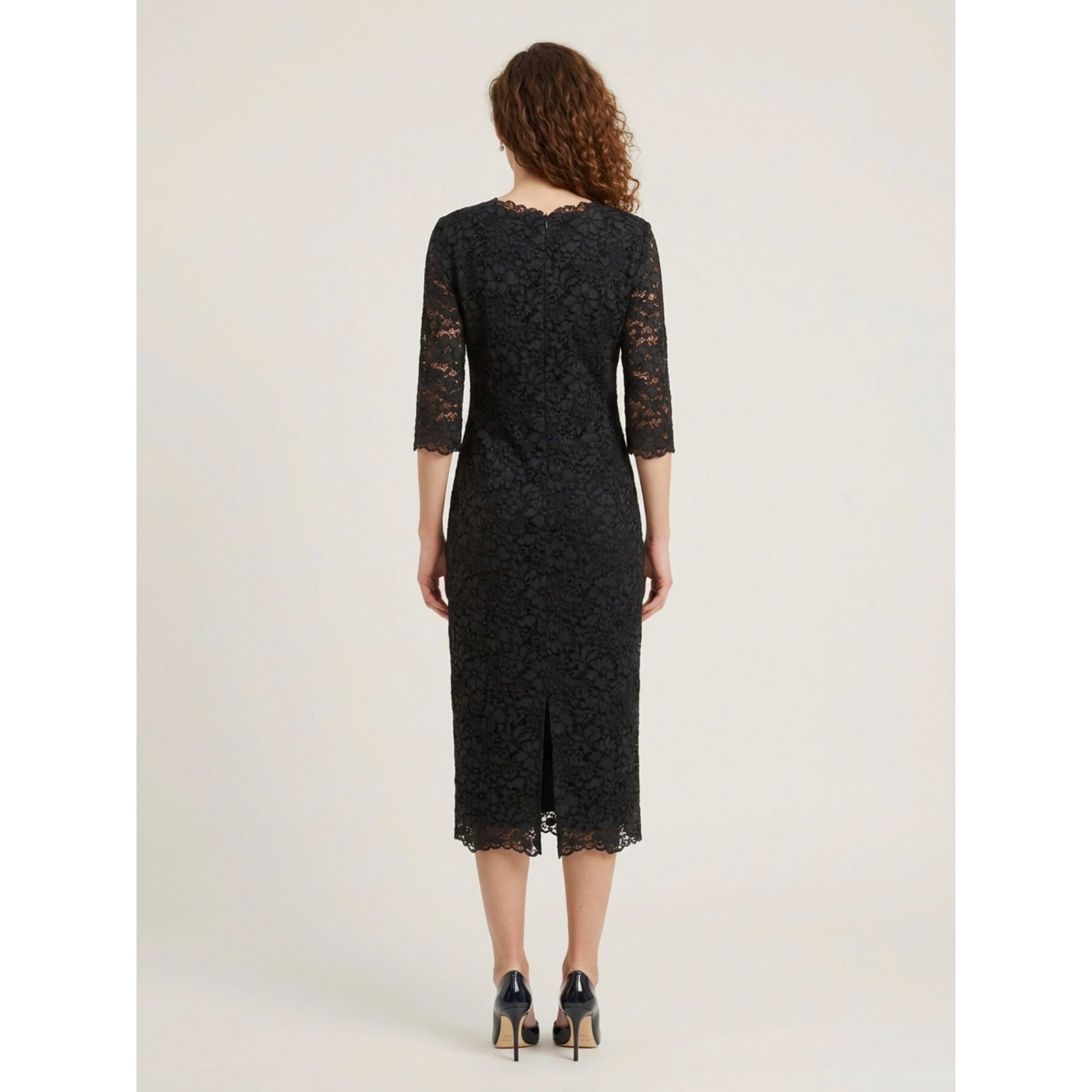Black lace midi sheath dress