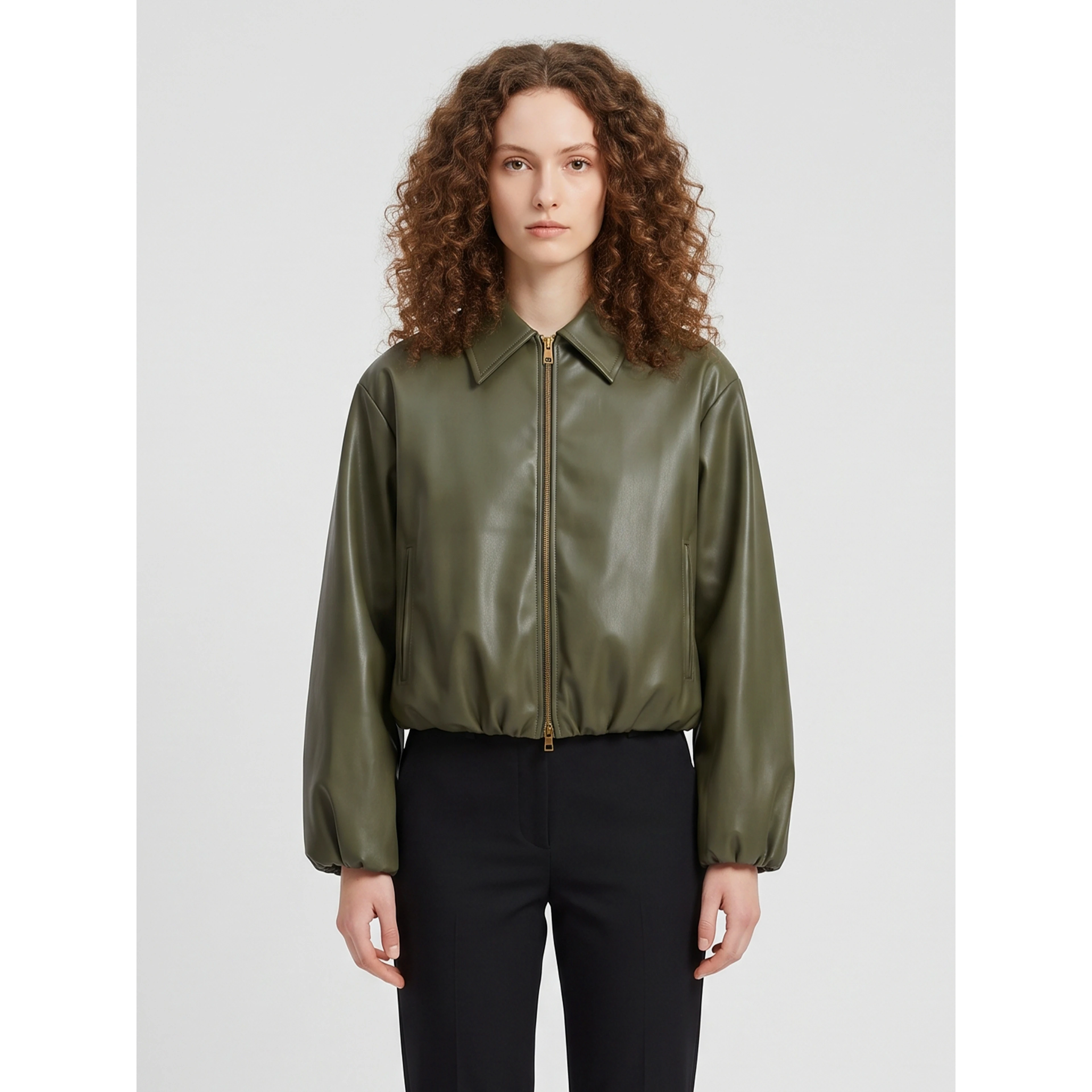 Military faux leather cropped bomber