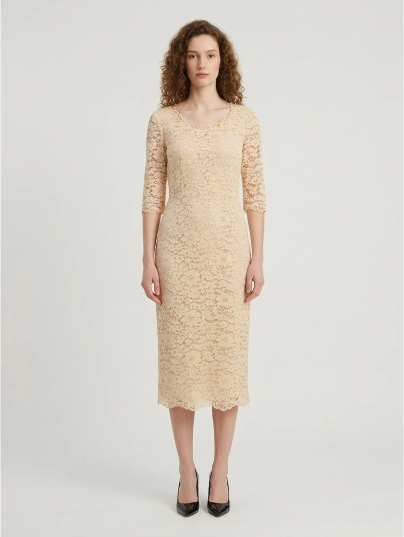White lace midi sheath dress