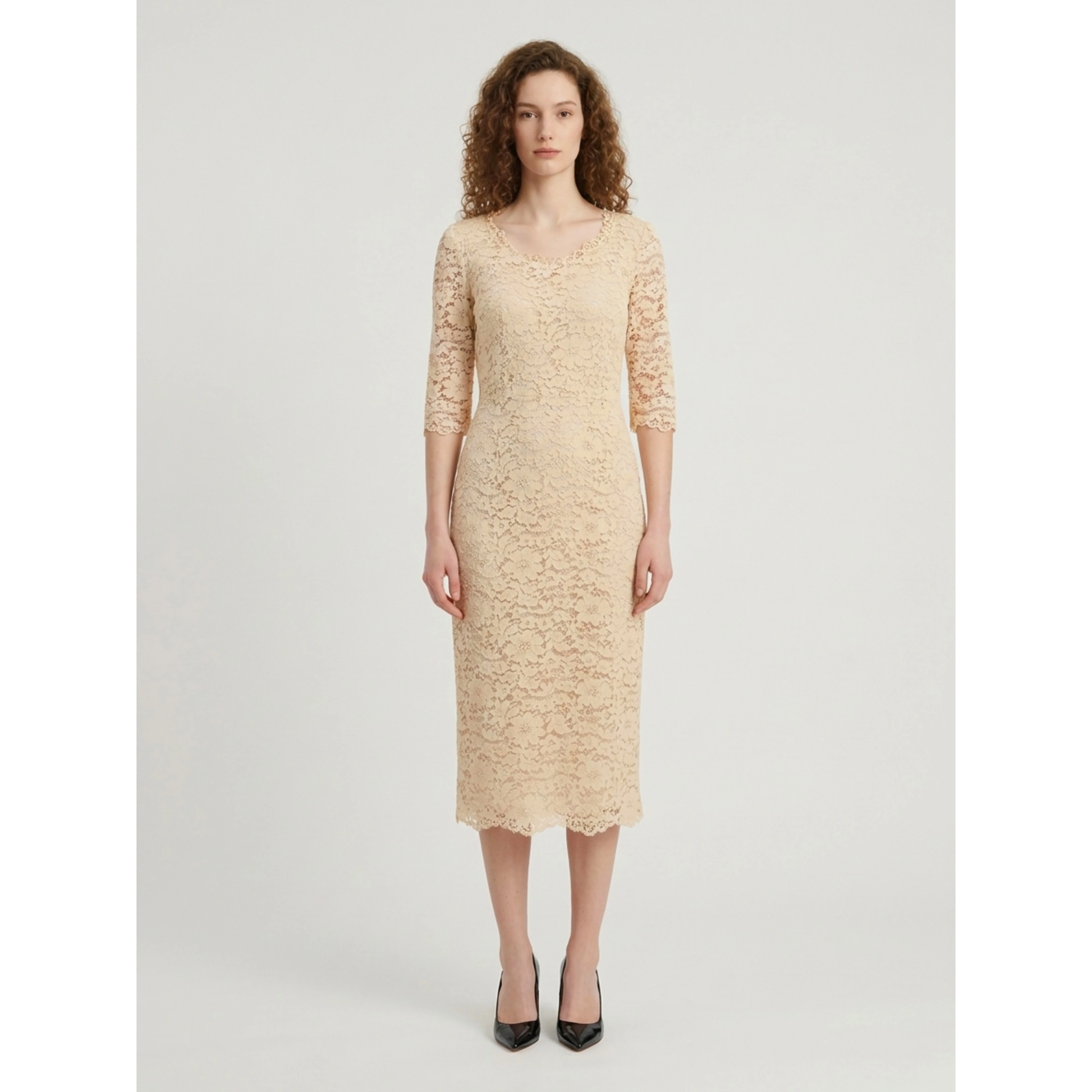 White lace midi sheath dress
