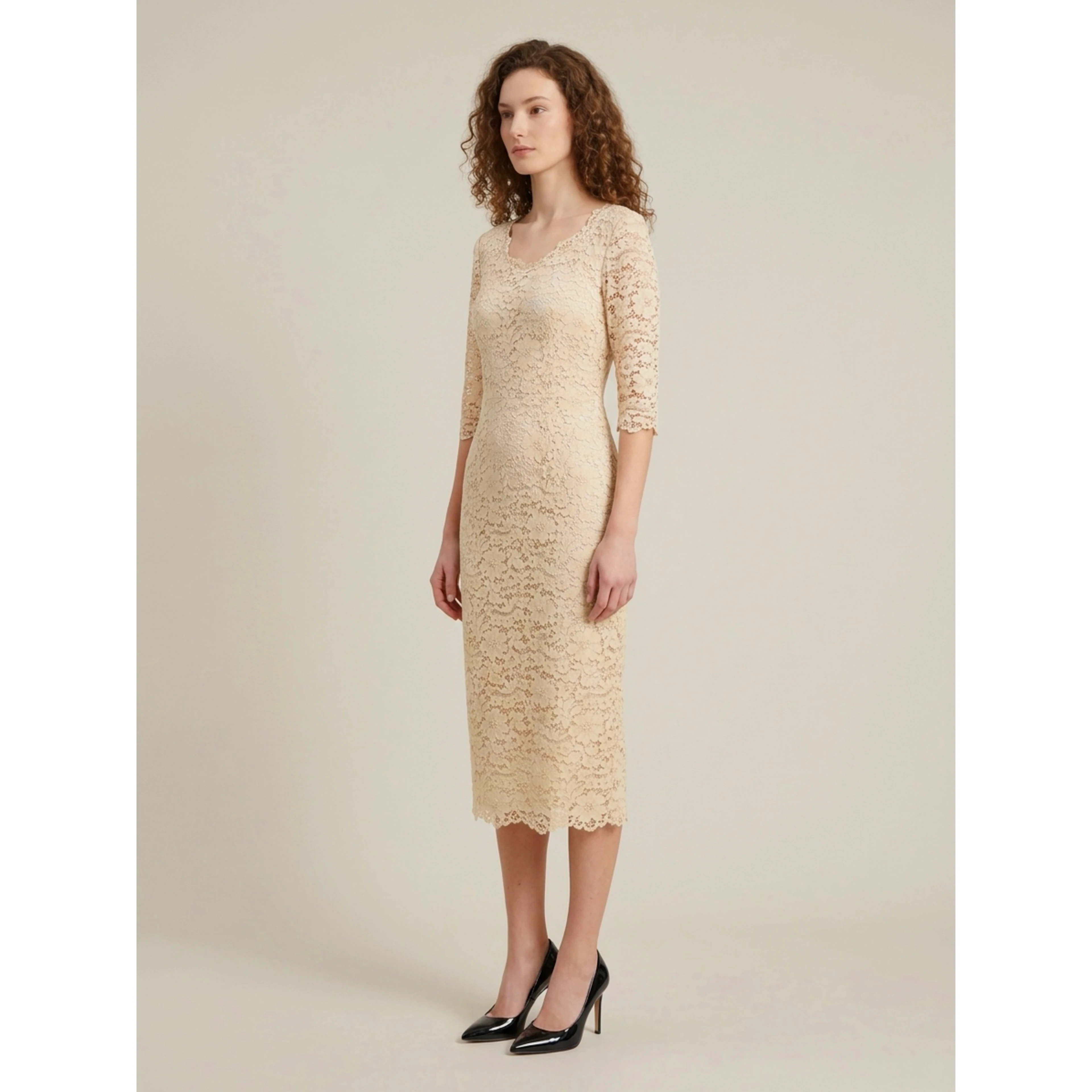 White lace midi sheath dress