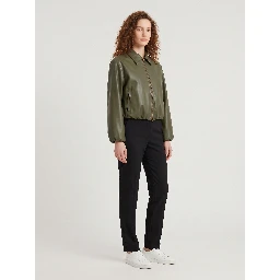 Military faux leather cropped bomber