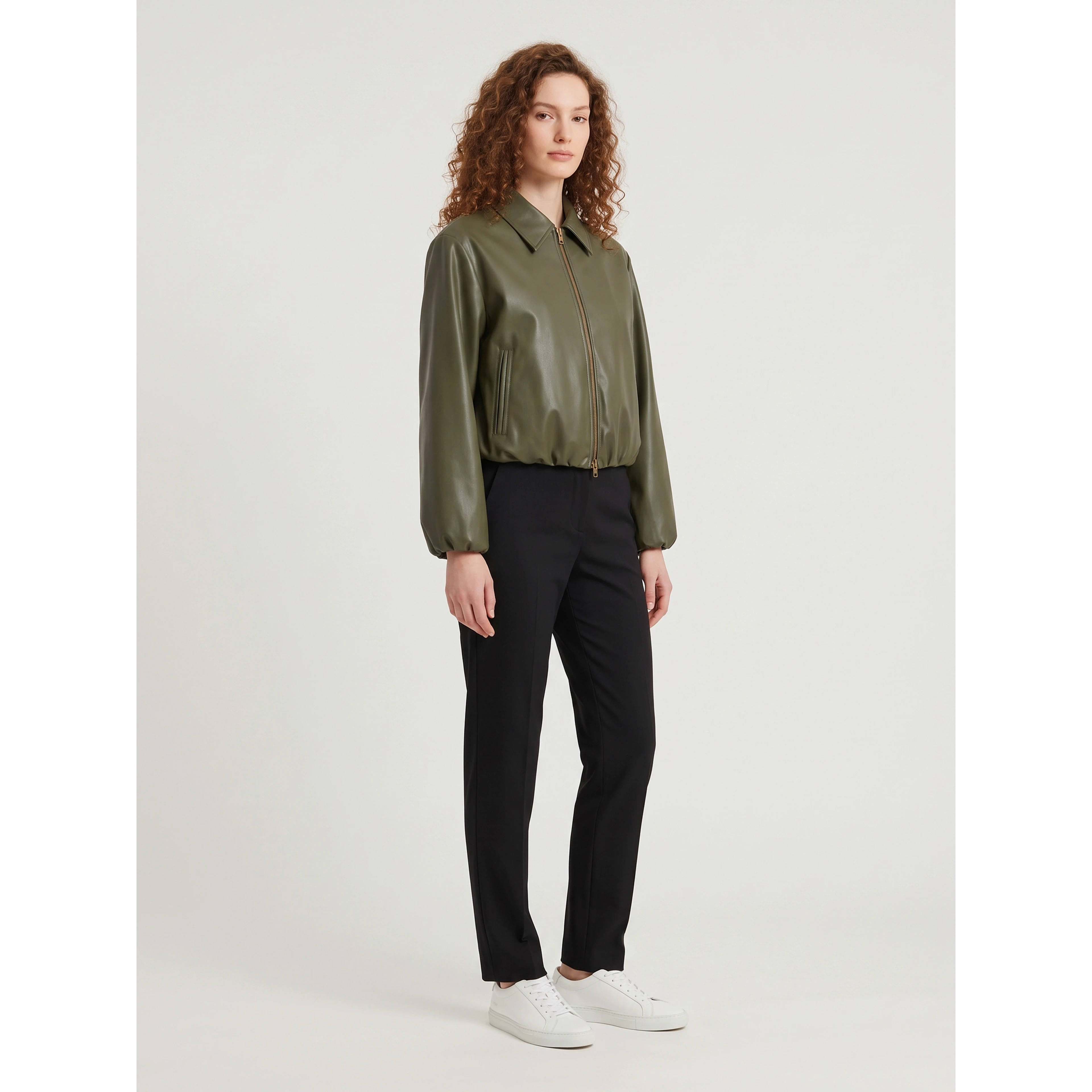 Military faux leather cropped bomber