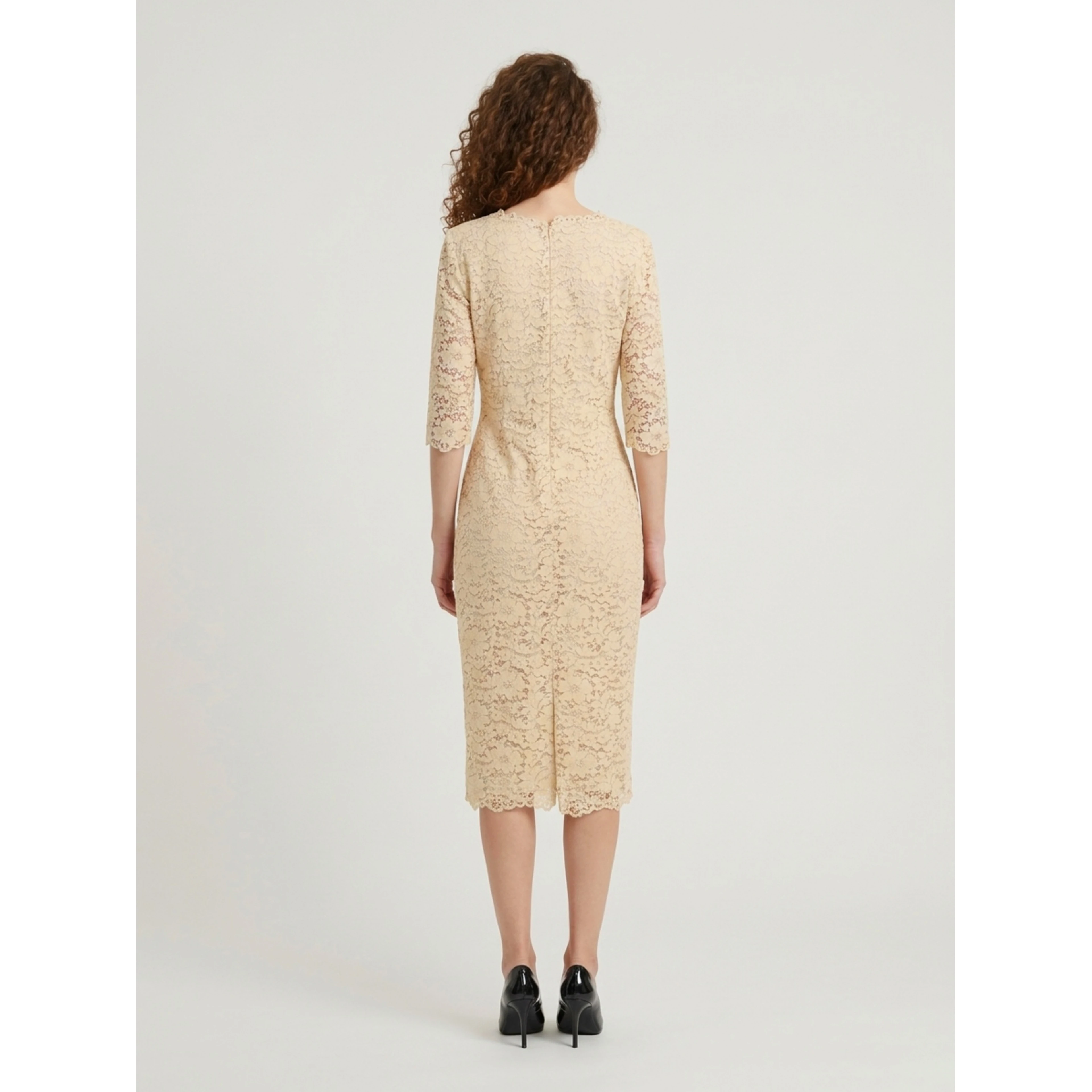 White lace midi sheath dress