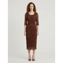 Brown lace midi sheath dress