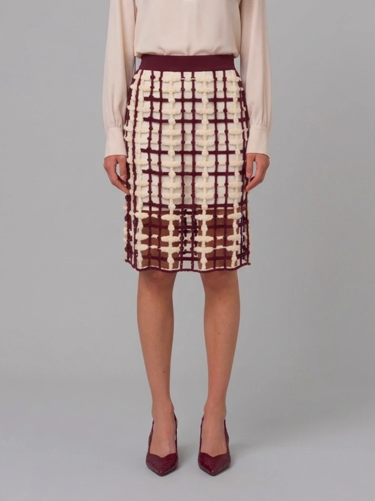 Burgundy mesh midi skirt
