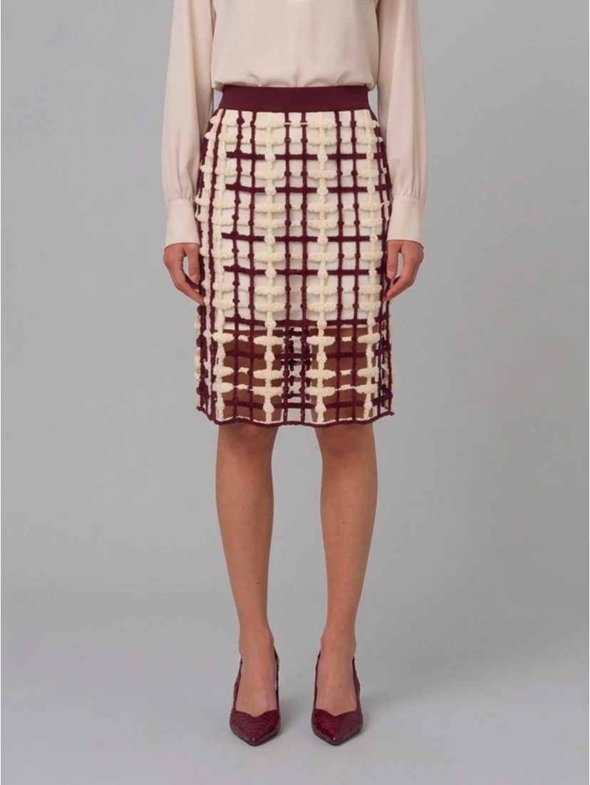 Burgundy mesh midi skirt