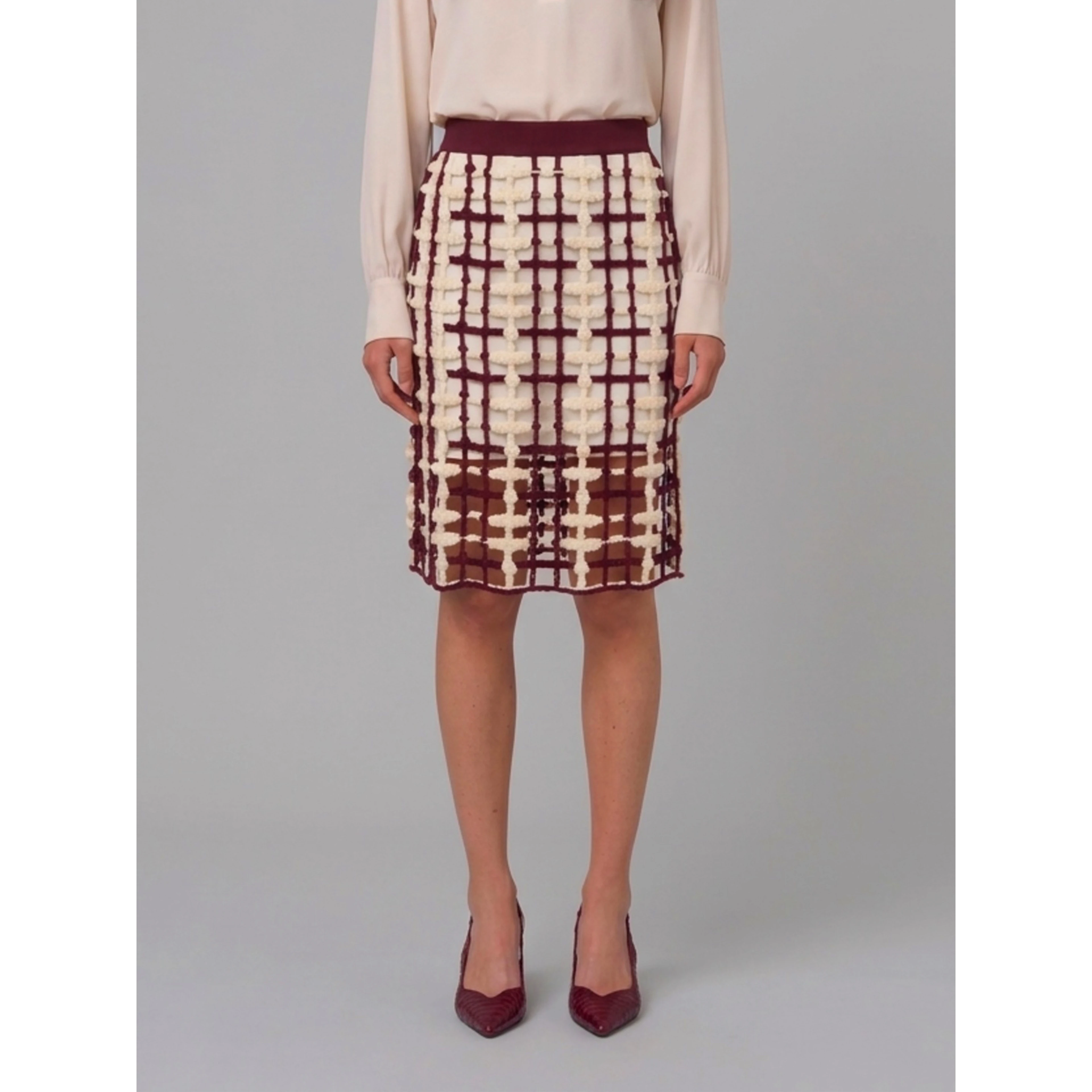 Burgundy mesh midi skirt
