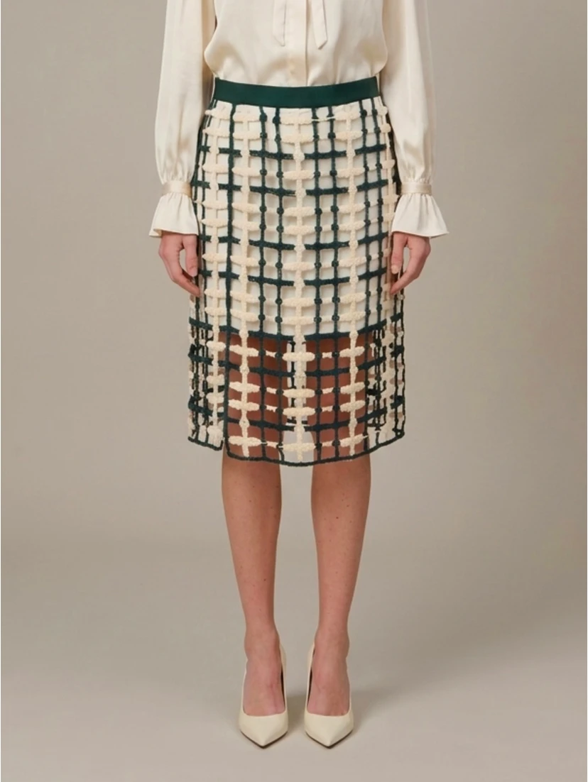Green mesh midi skirt