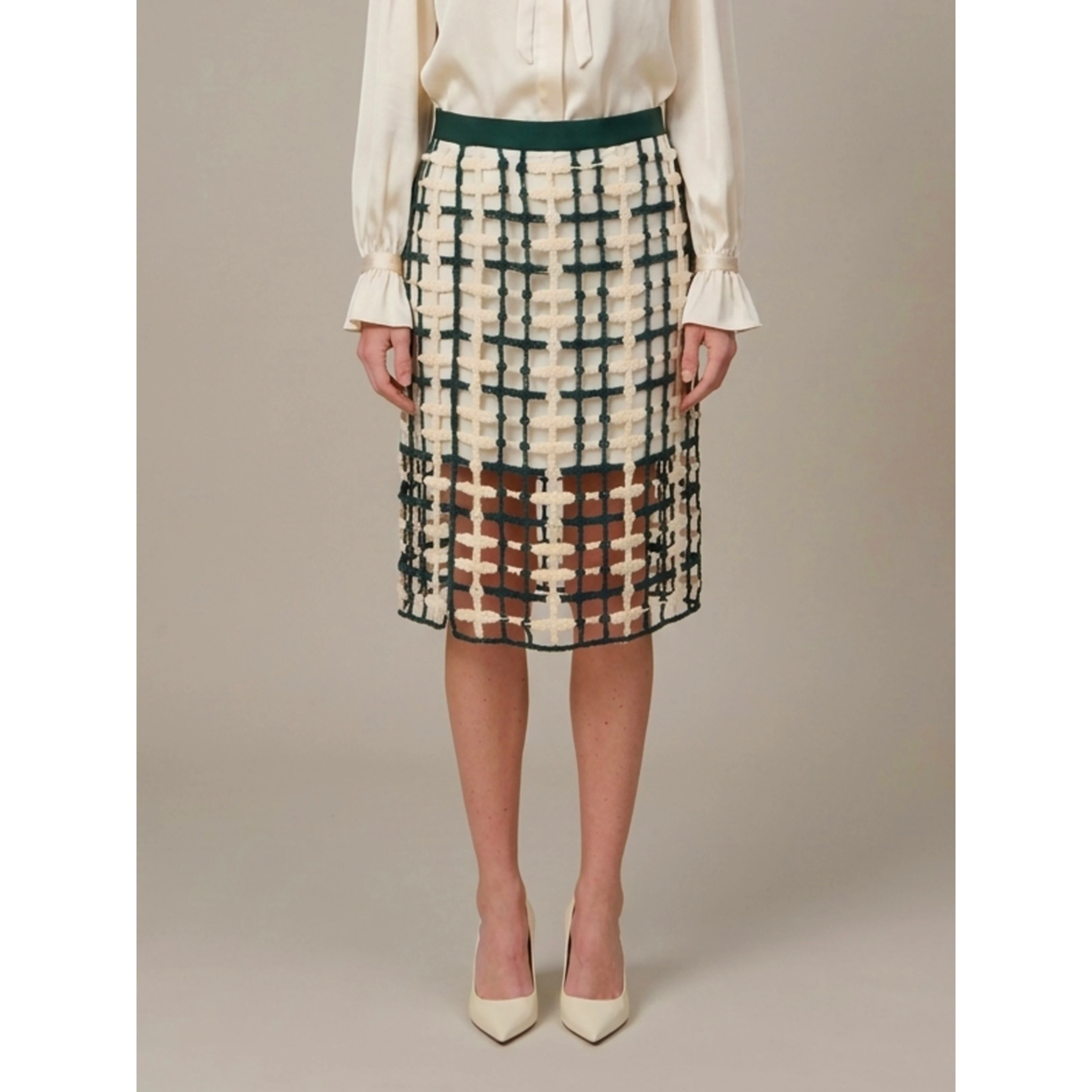 Green mesh midi skirt