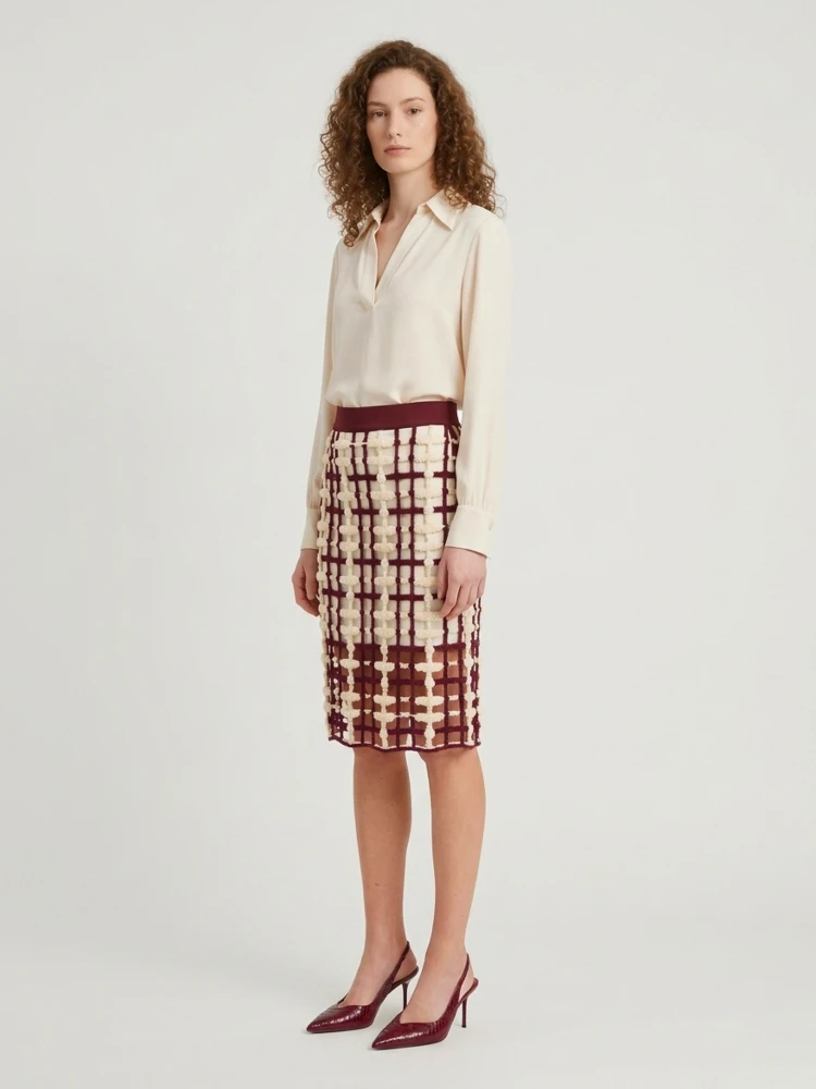 Burgundy mesh midi skirt alternative