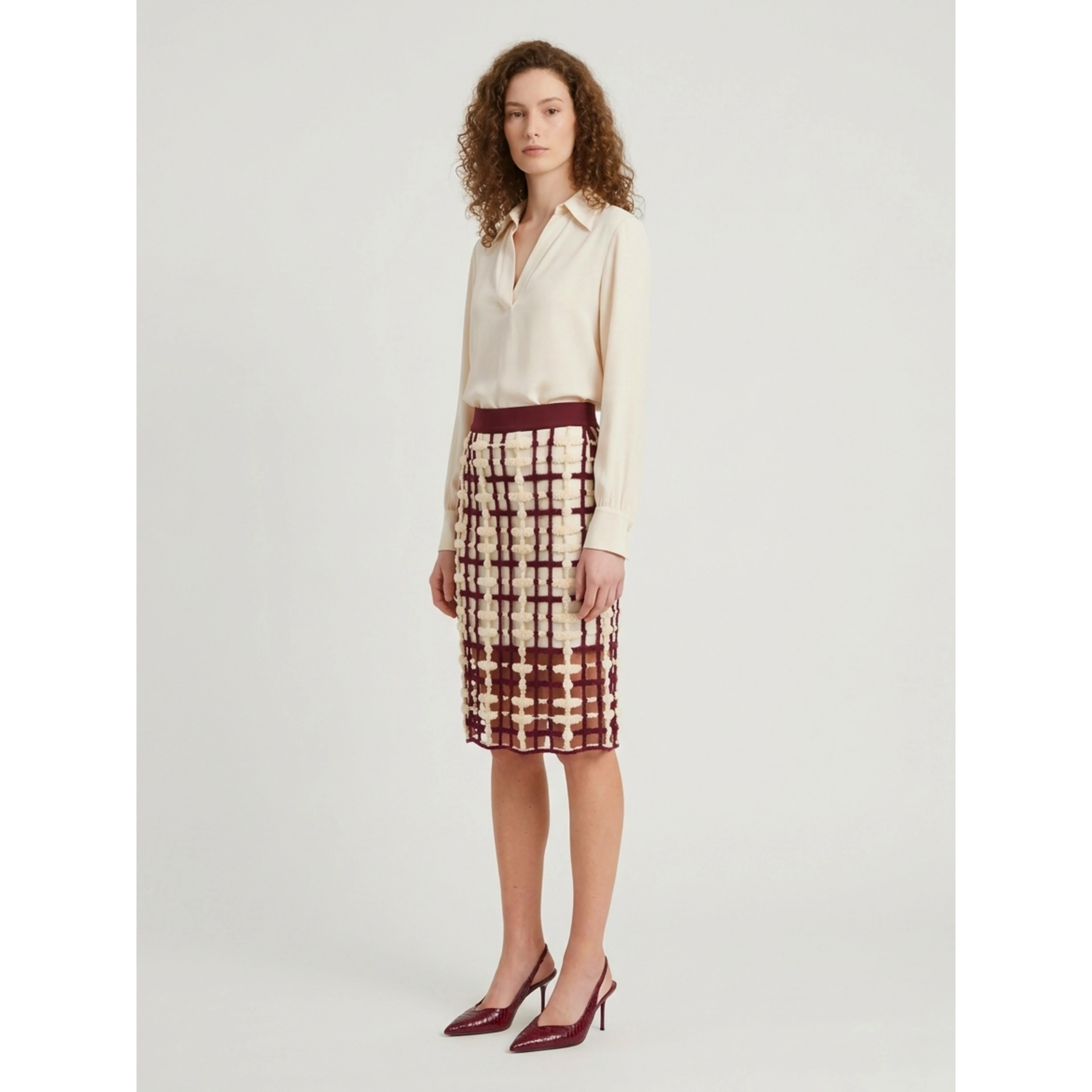 Burgundy mesh midi skirt