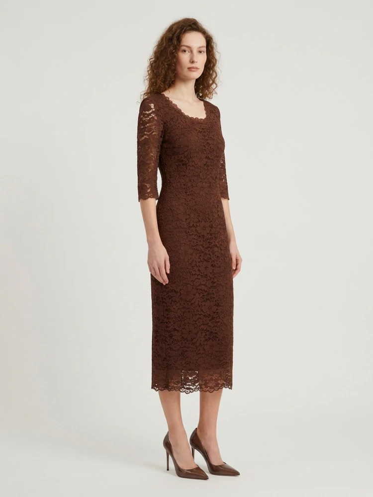 Brown lace midi sheath dress alternative