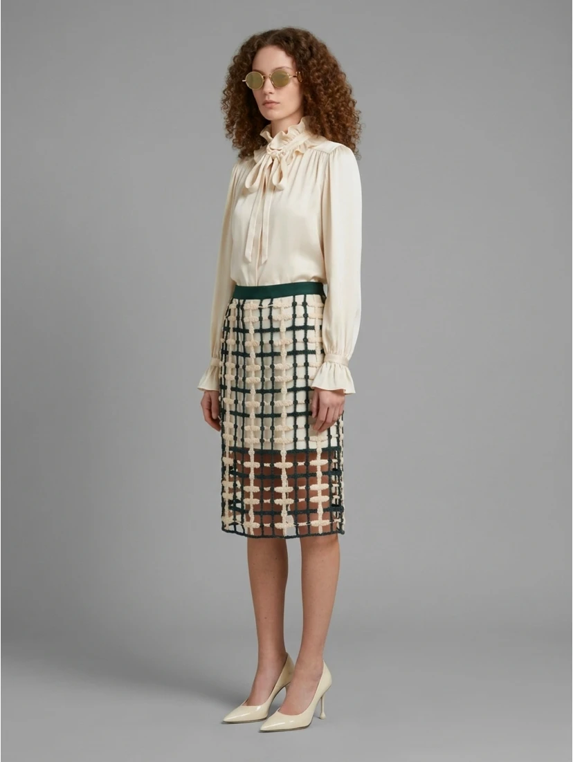 Green mesh midi skirt
