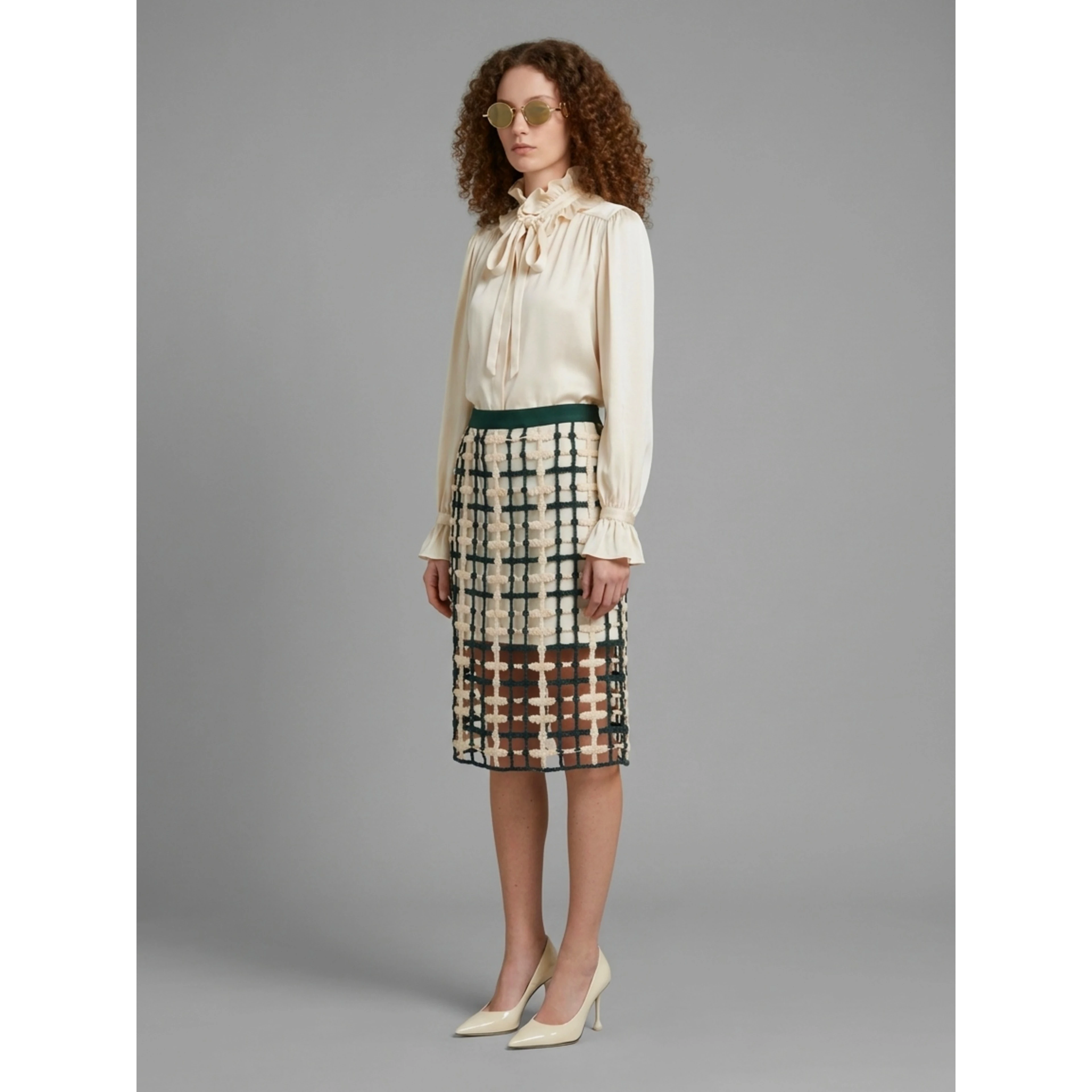 Green mesh midi skirt