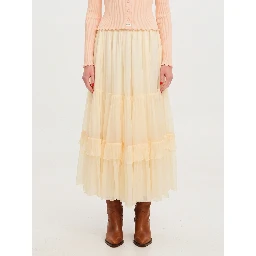 Long skirt with silk muslin ruffle