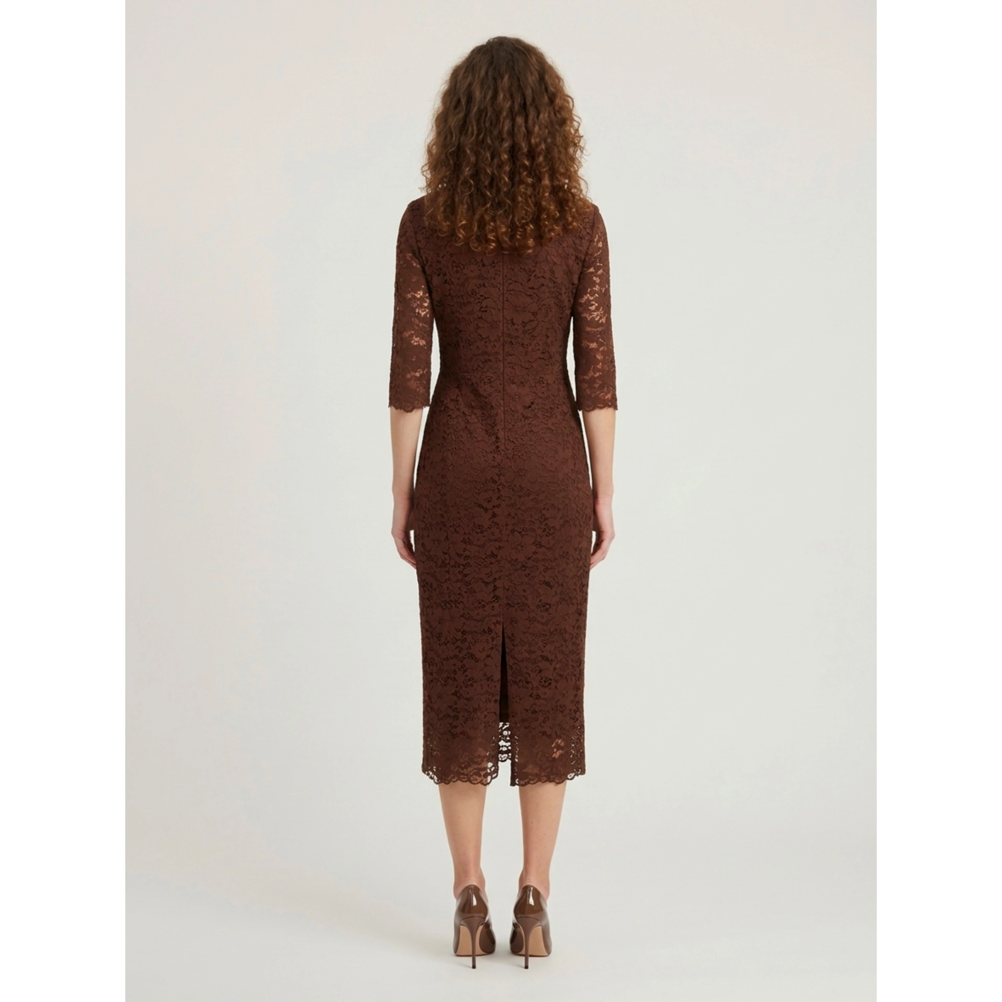 Brown lace midi sheath dress