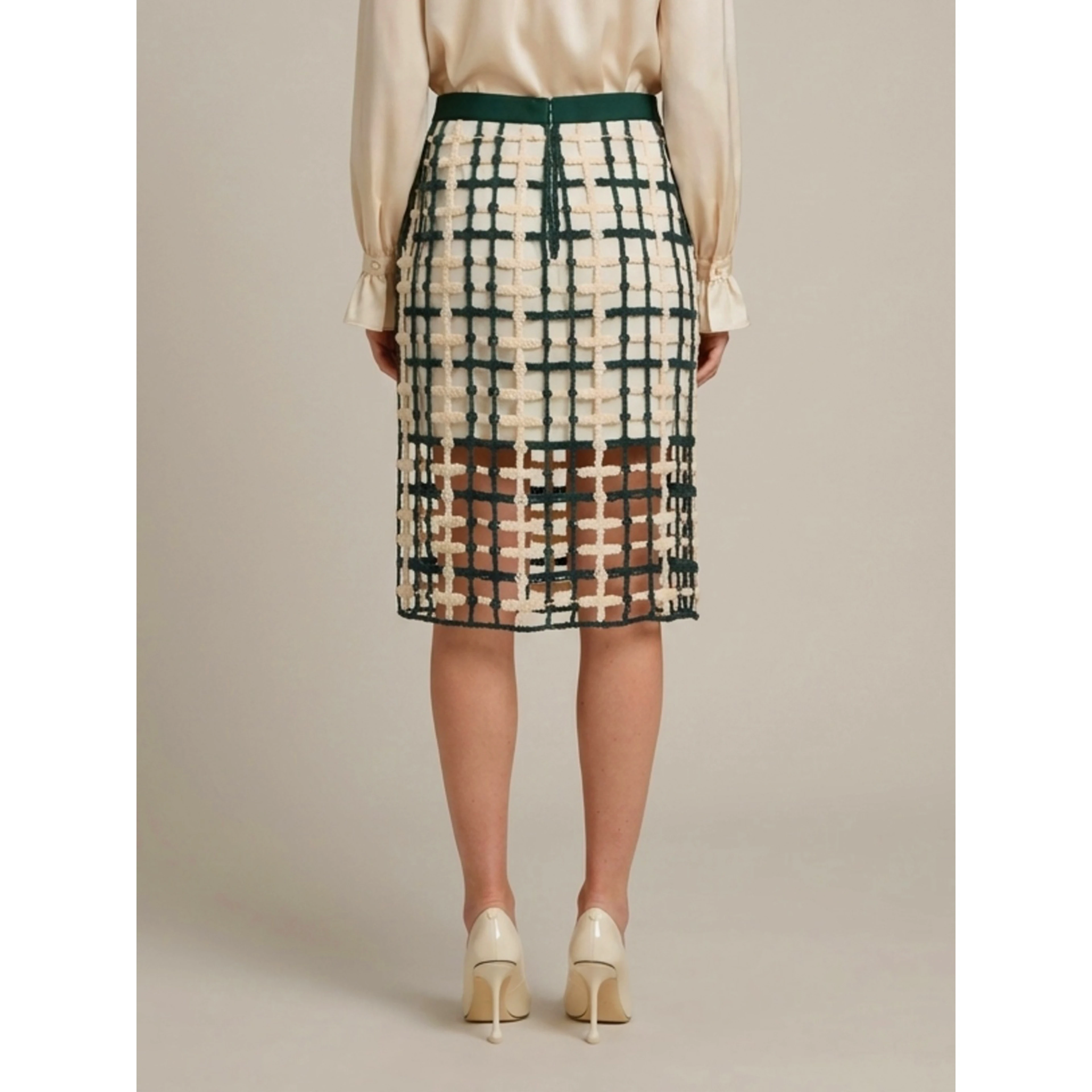 Green mesh midi skirt