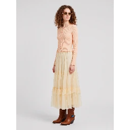 Long skirt with silk muslin ruffle