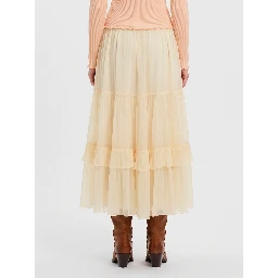 Long skirt with silk muslin ruffle