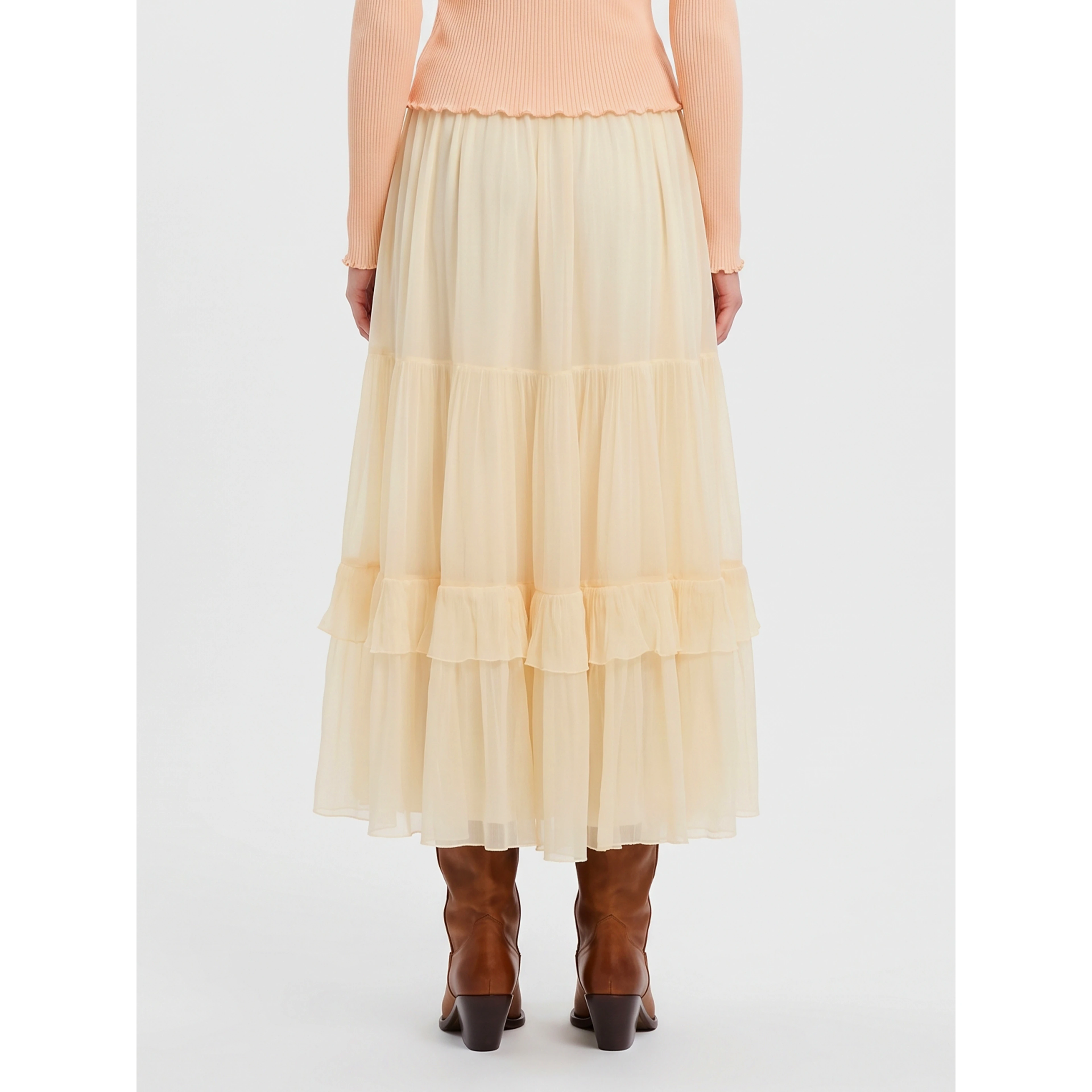 Long skirt with silk muslin ruffle